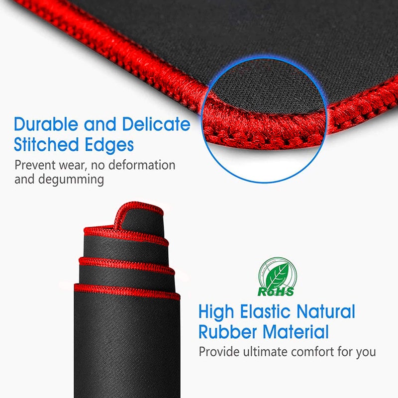 SaiTech IT 20 Pack Gaming Mouse Pad, Water Resistance Coating Natural Rubber Gaming Mouse Pad with Stitched Edges & Non-Slippery Rubber Base (9.84 x 8.27 Inch) - Black with Red Stitched Border - Image 3